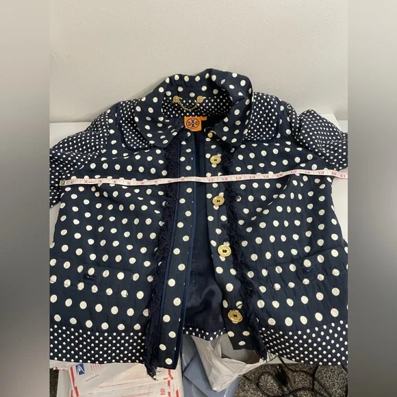 Tory Burch Polka Dots Tweed Textured Cotton Blend Light jacket/blazer sz 8 - Picture 7 of 11